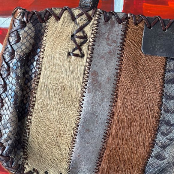 Vintage MALI PARMI 1992 Edition Mixed Leather Skin Pony Hair Suede Handbag - Picture 8 of 12